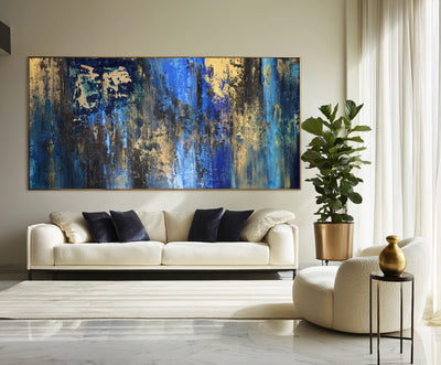 Abstract Blue Gold Canvas Art