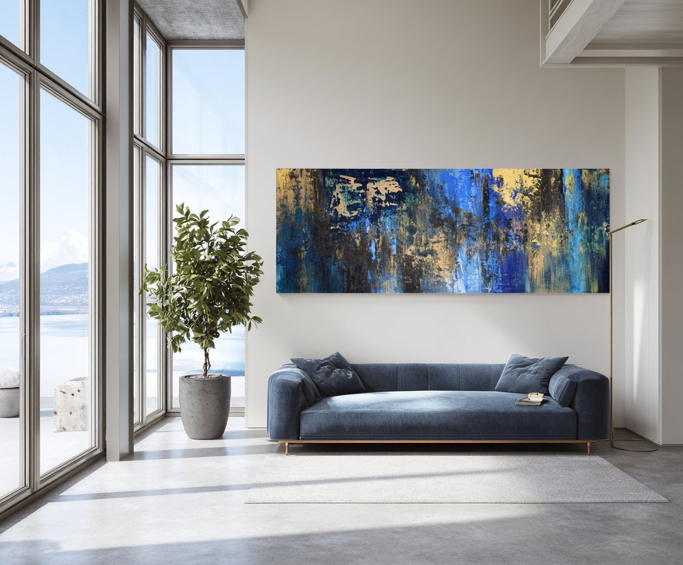 Abstract Blue Gold Canvas Art