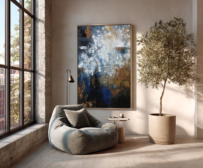 Abstract Blue Brown Canvas Art