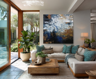 Abstract Blue Brown Canvas Art