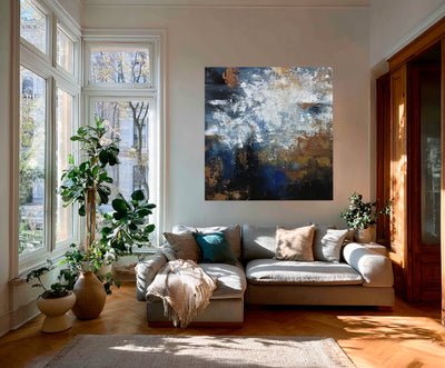 Abstract Blue Brown Canvas Art