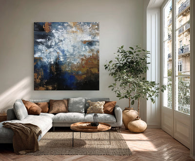 Abstract Blue Brown Canvas Art
