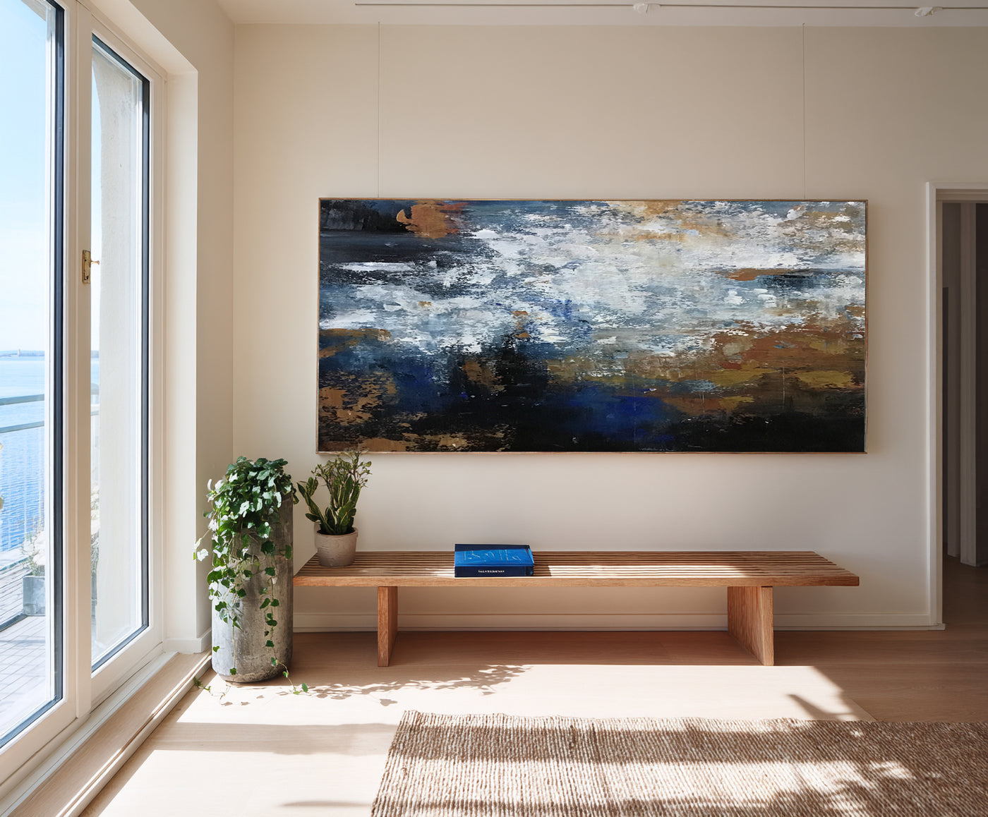 Abstract Blue Brown Canvas Art