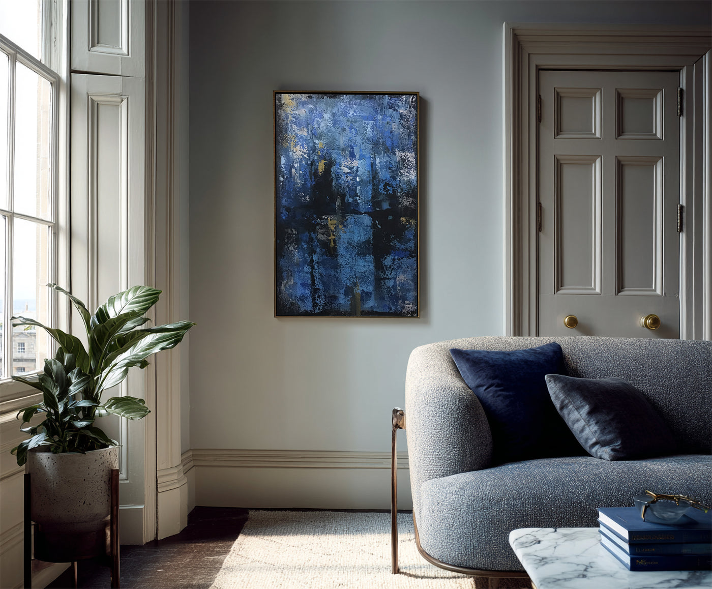 Abstract Blue Black Canvas Art