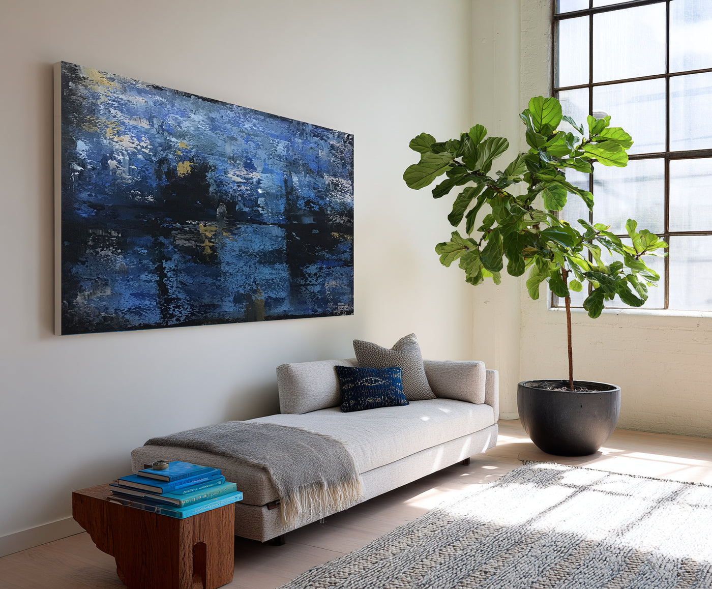 Abstract Blue Black Canvas Art