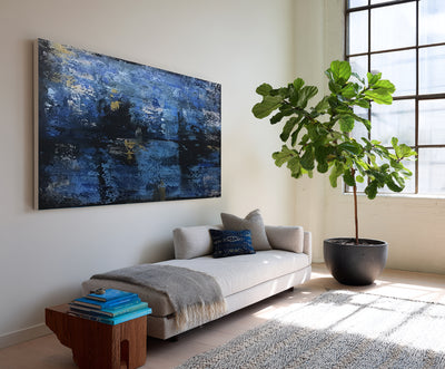Abstract Blue Black Canvas Art