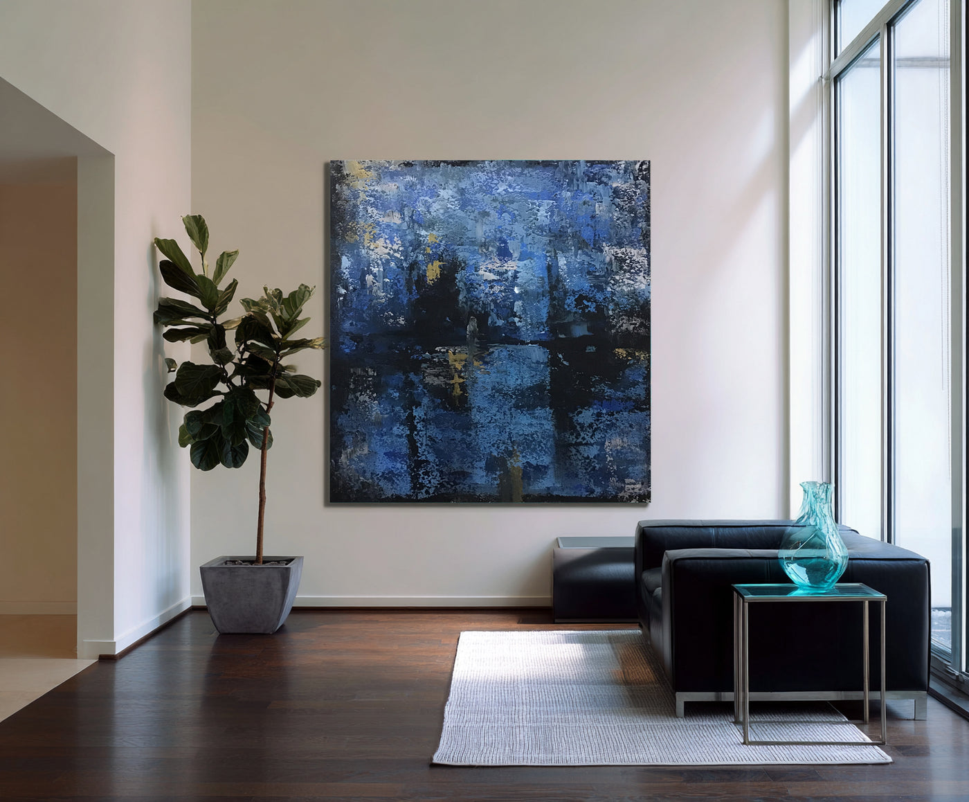 Abstract Blue Black Canvas Art