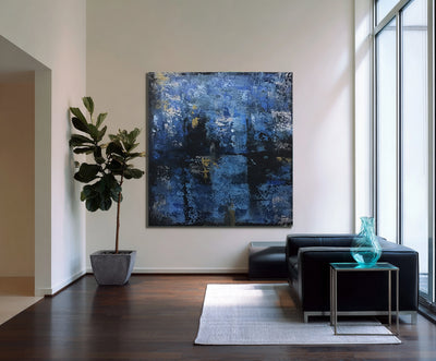 Abstract Blue Black Canvas Art