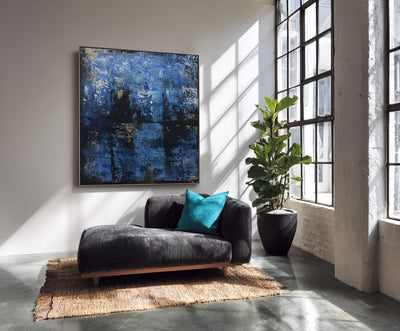 Abstract Blue Black Canvas Art