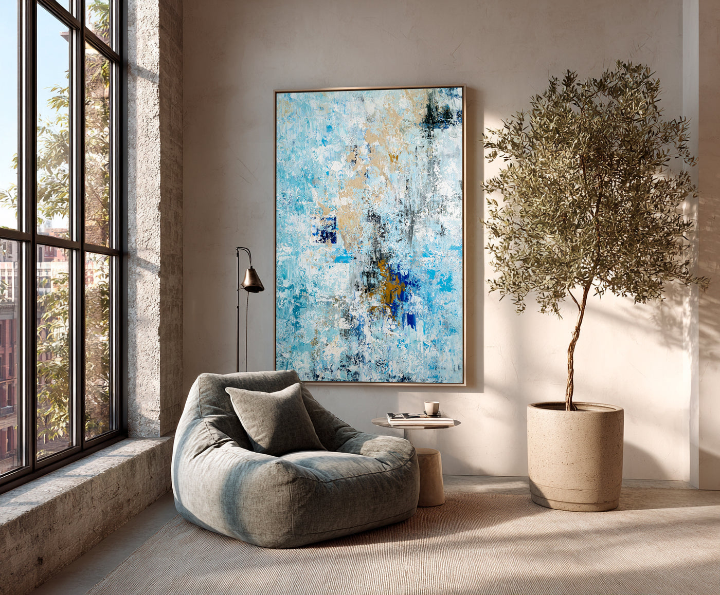 Abstract Blue Beige Canvas Art