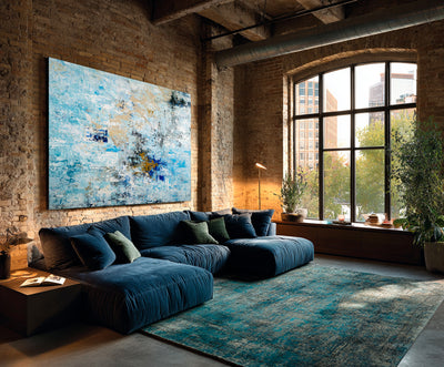 Abstract Blue Beige Canvas Art