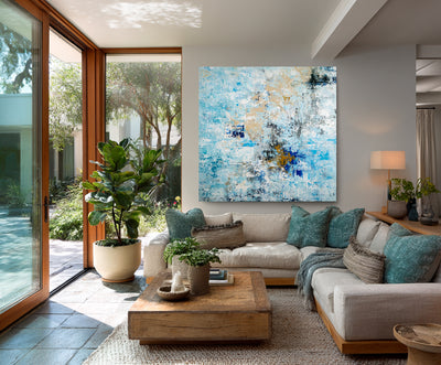 Abstract Blue Beige Canvas Art