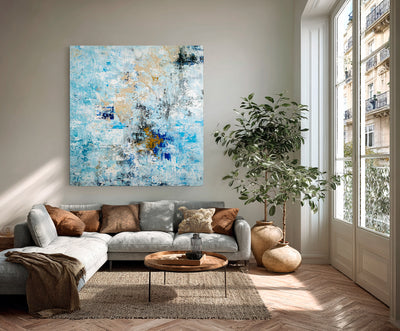 Abstract Blue Beige Canvas Art