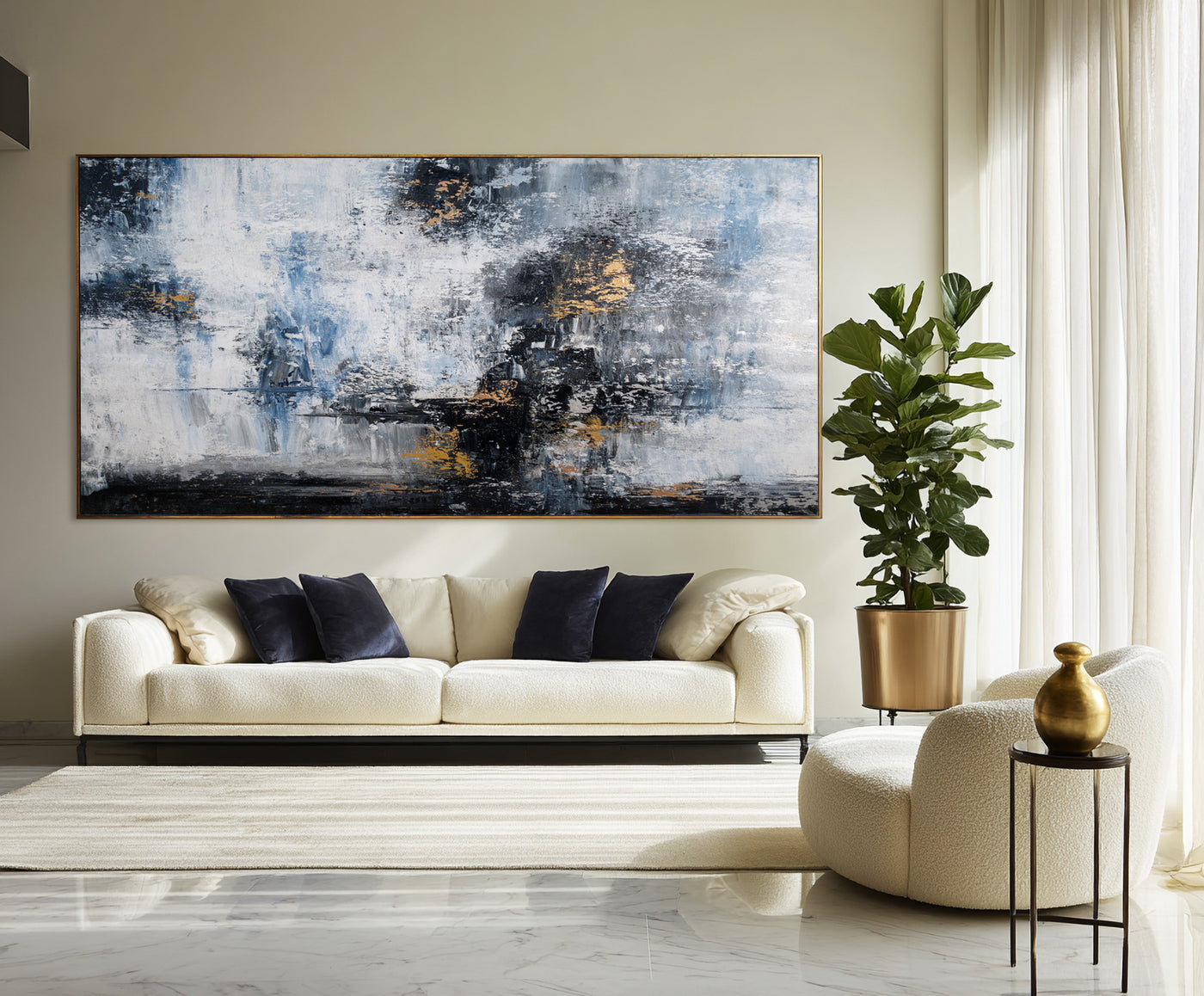 Abstract Blue Gold Canvas Art