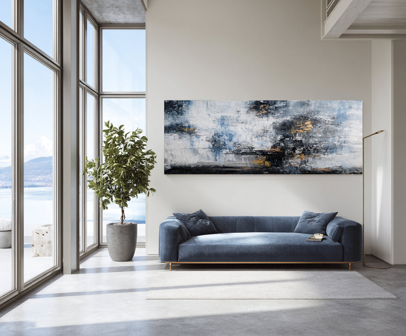 Abstract Blue Gold Canvas Art