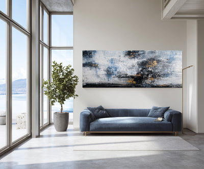Abstract Blue Gold Canvas Art