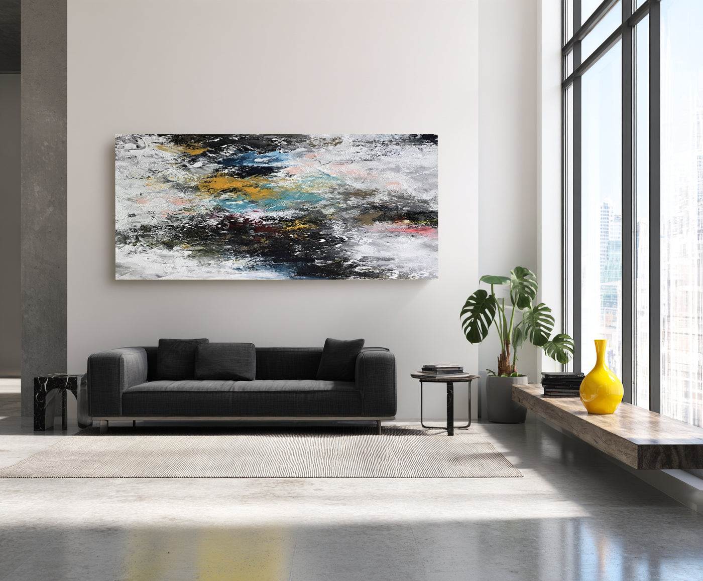 Abstract Black Yellow Canvas Art