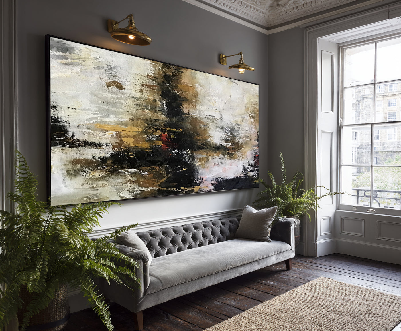 Abstract Black Beige Canvas Art