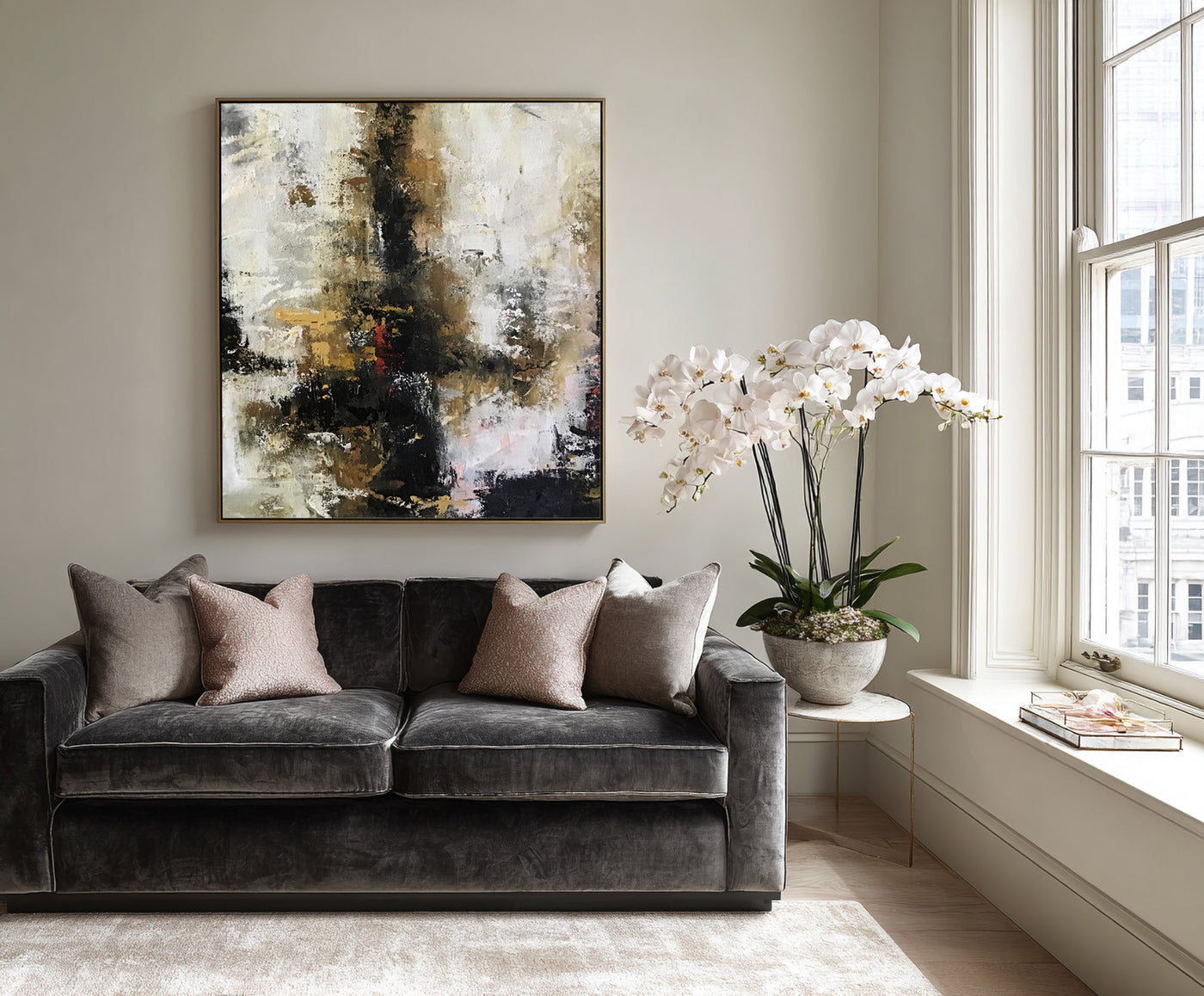 Abstract Black Beige Canvas Art