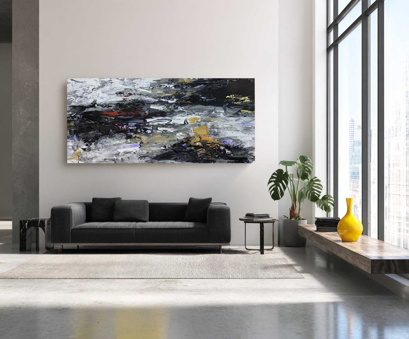 Abstract Black Yellow Canvas Art