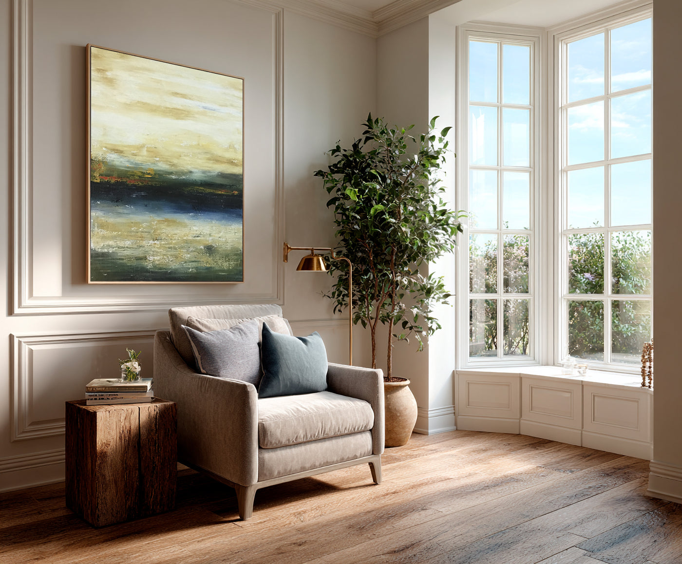 Abstract Beige Blue Landscape Canvas Art