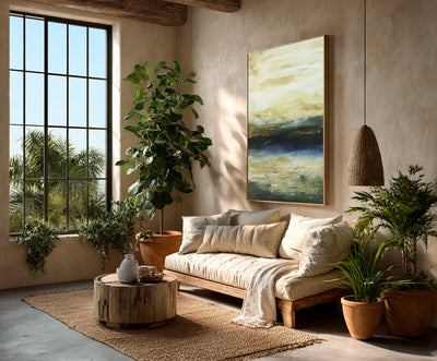 Abstract Beige Blue Landscape Canvas Art