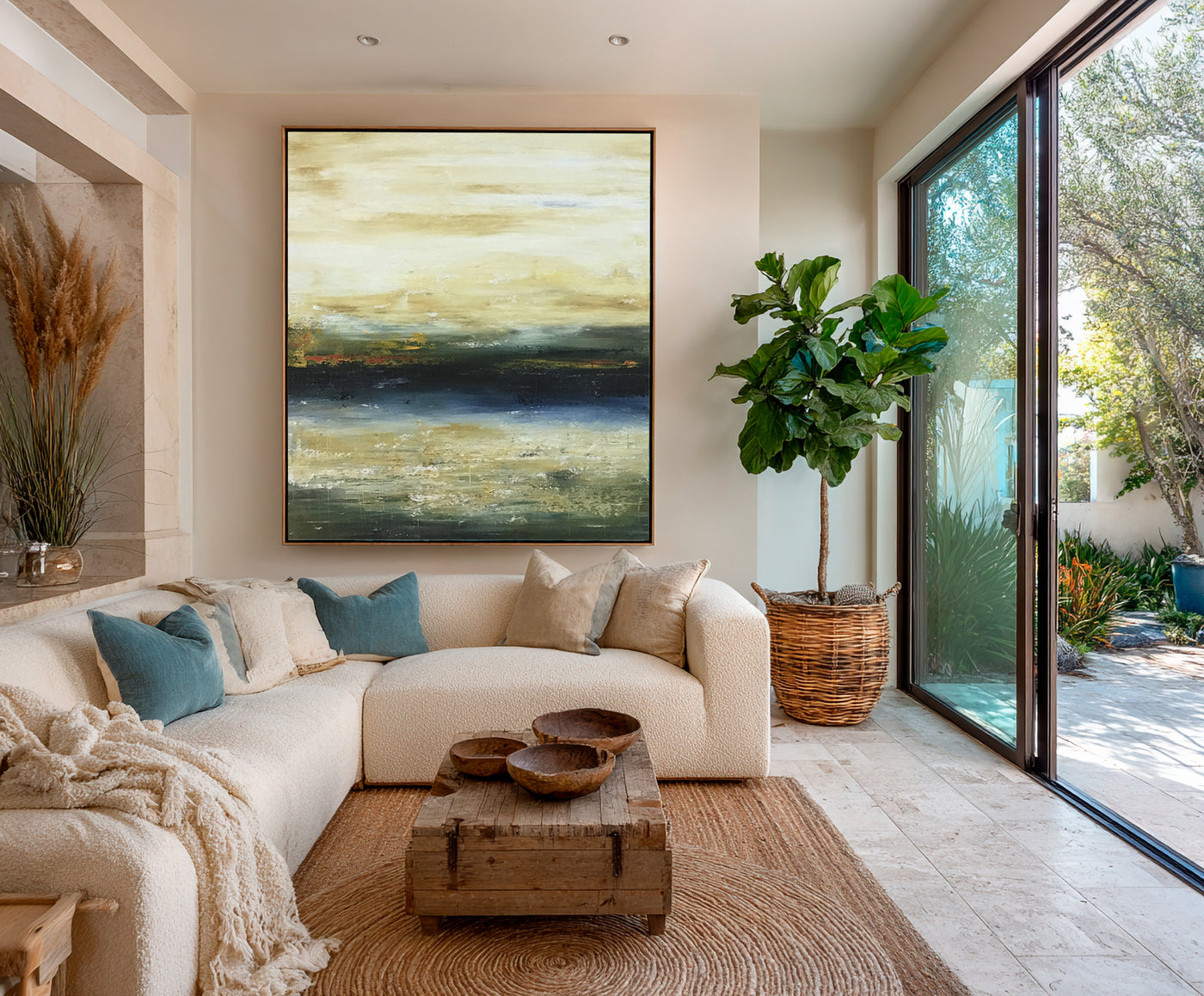 Abstract Beige Blue Landscape Canvas Art