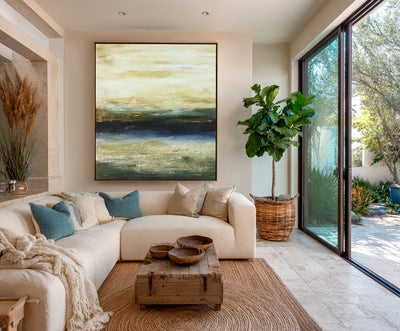 Abstract Beige Blue Landscape Canvas Art