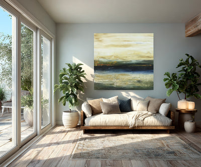 Abstract Beige Blue Landscape Canvas Art