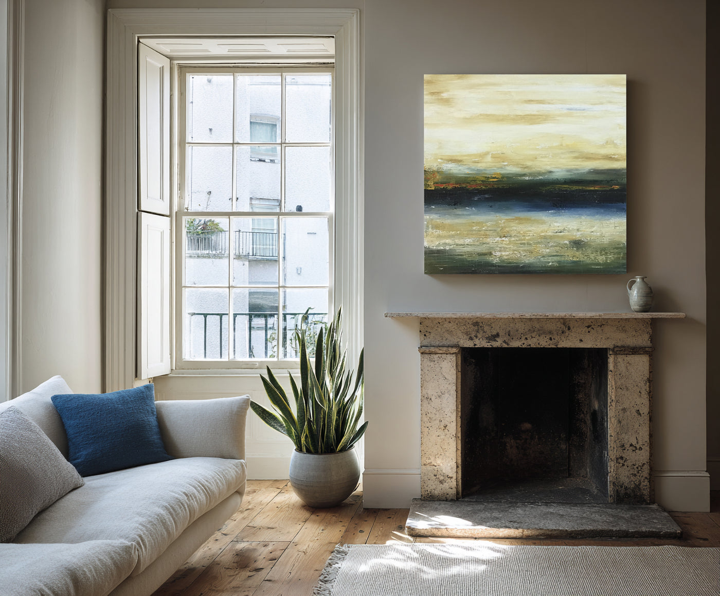 Abstract Beige Blue Landscape Canvas Art