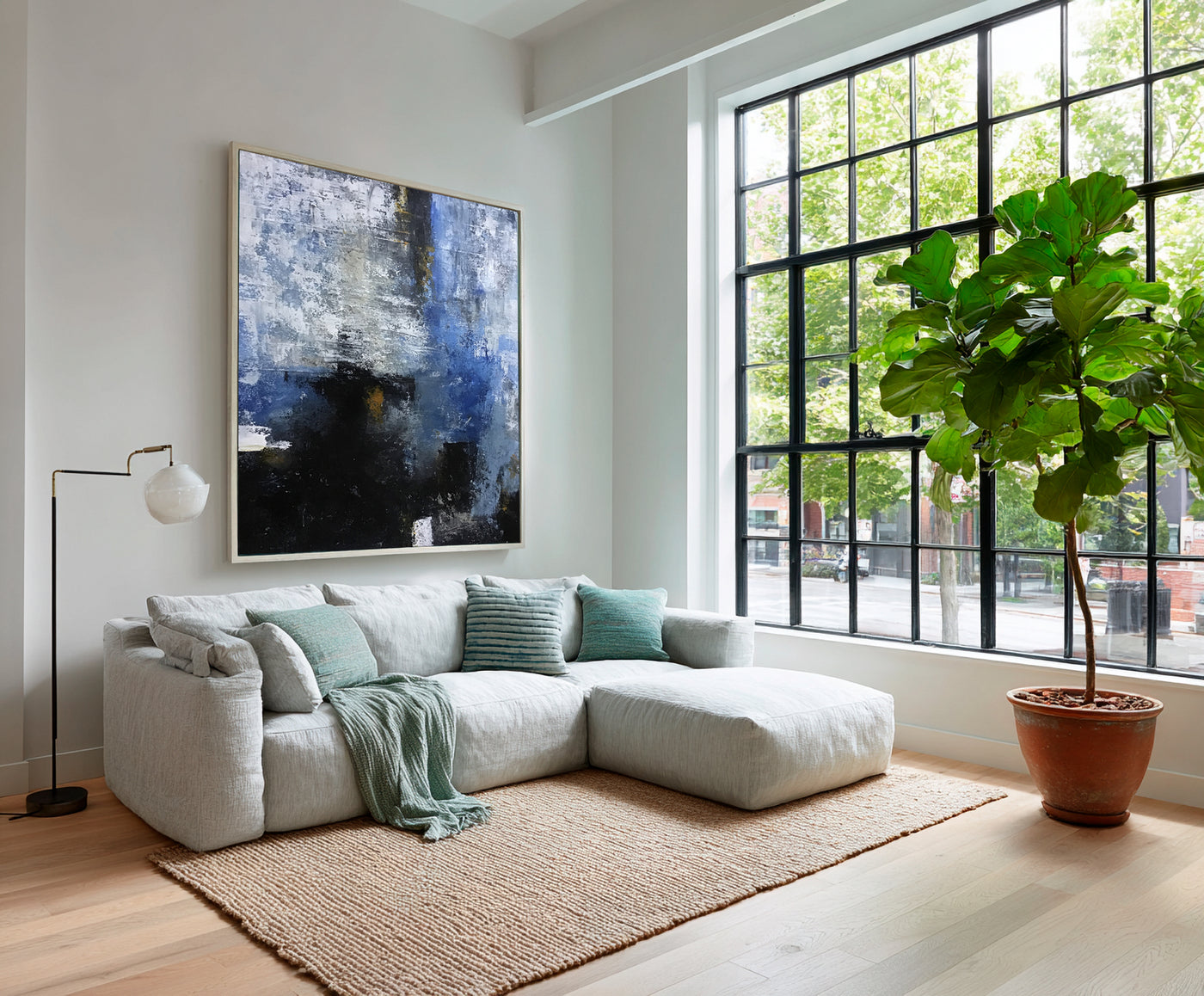 Abstract Blue Black Canvas Art