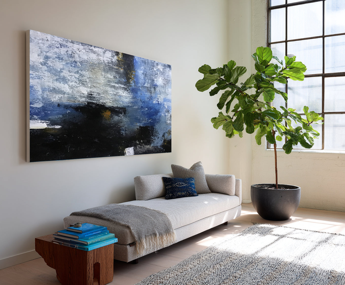 Abstract Blue Black Canvas Art