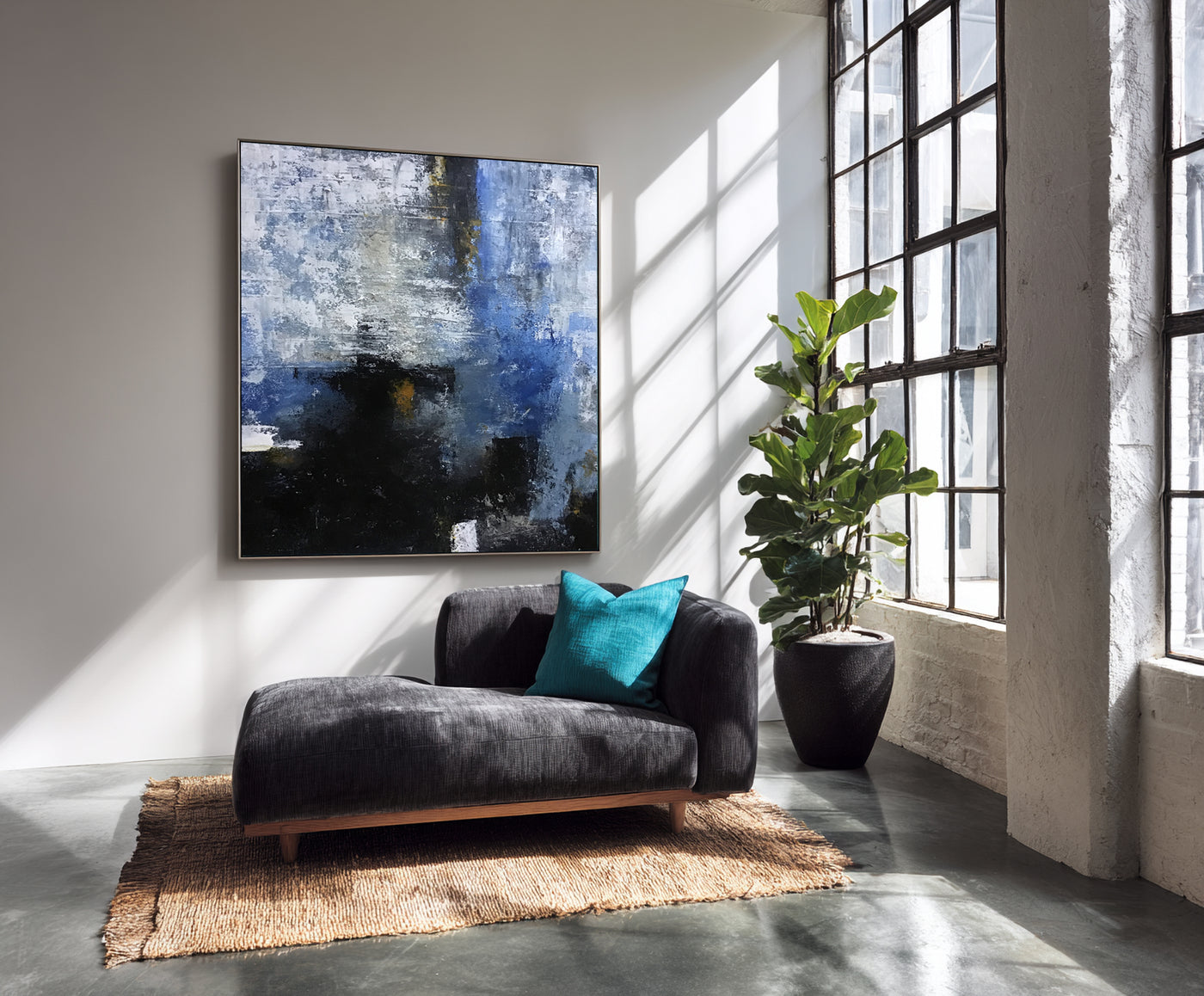 Abstract Blue Black Canvas Art
