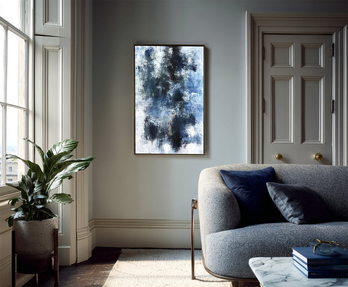Abstract Blue Black Canvas Art