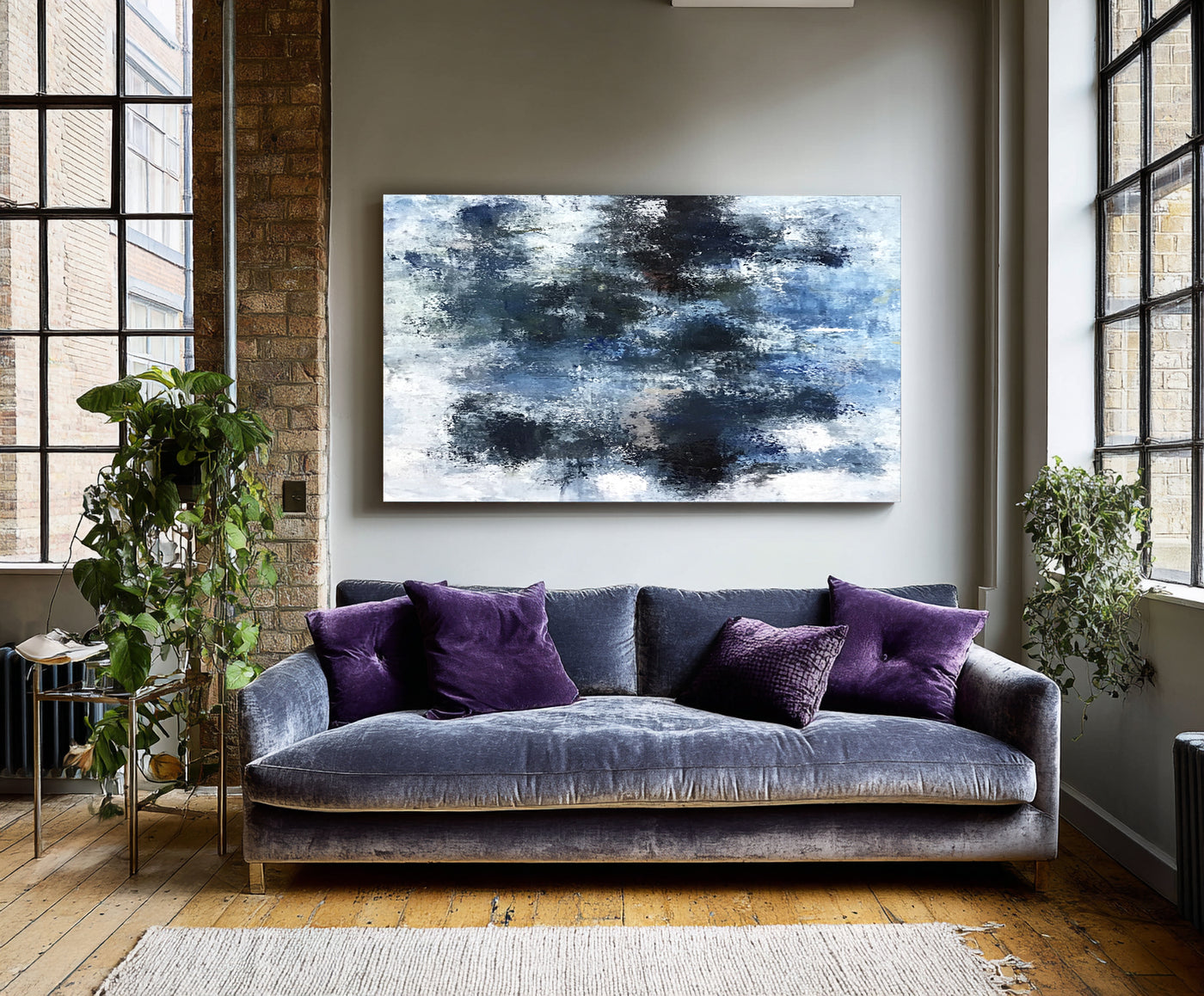 Abstract Blue Black Canvas Art