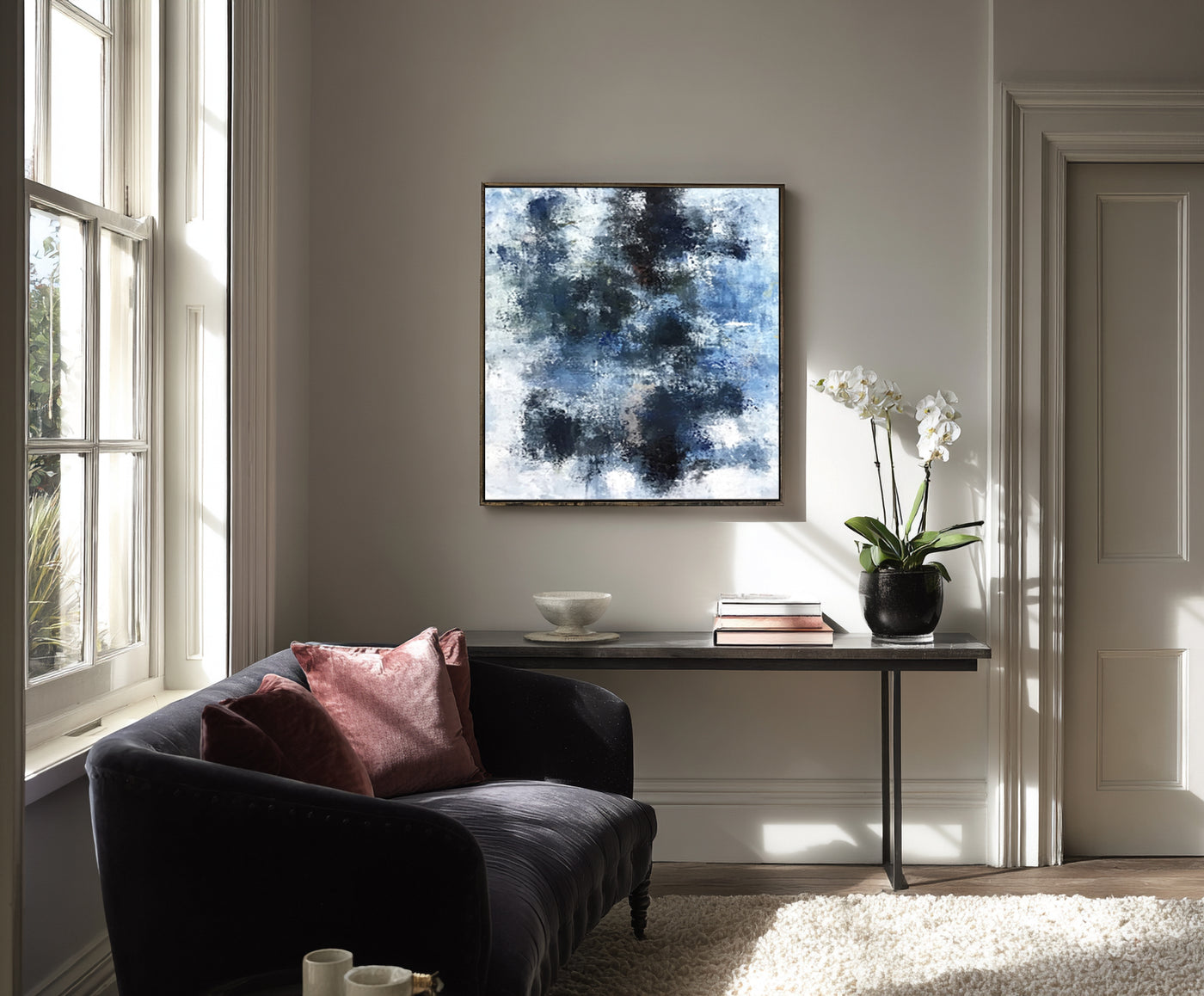 Abstract Blue Black Canvas Art