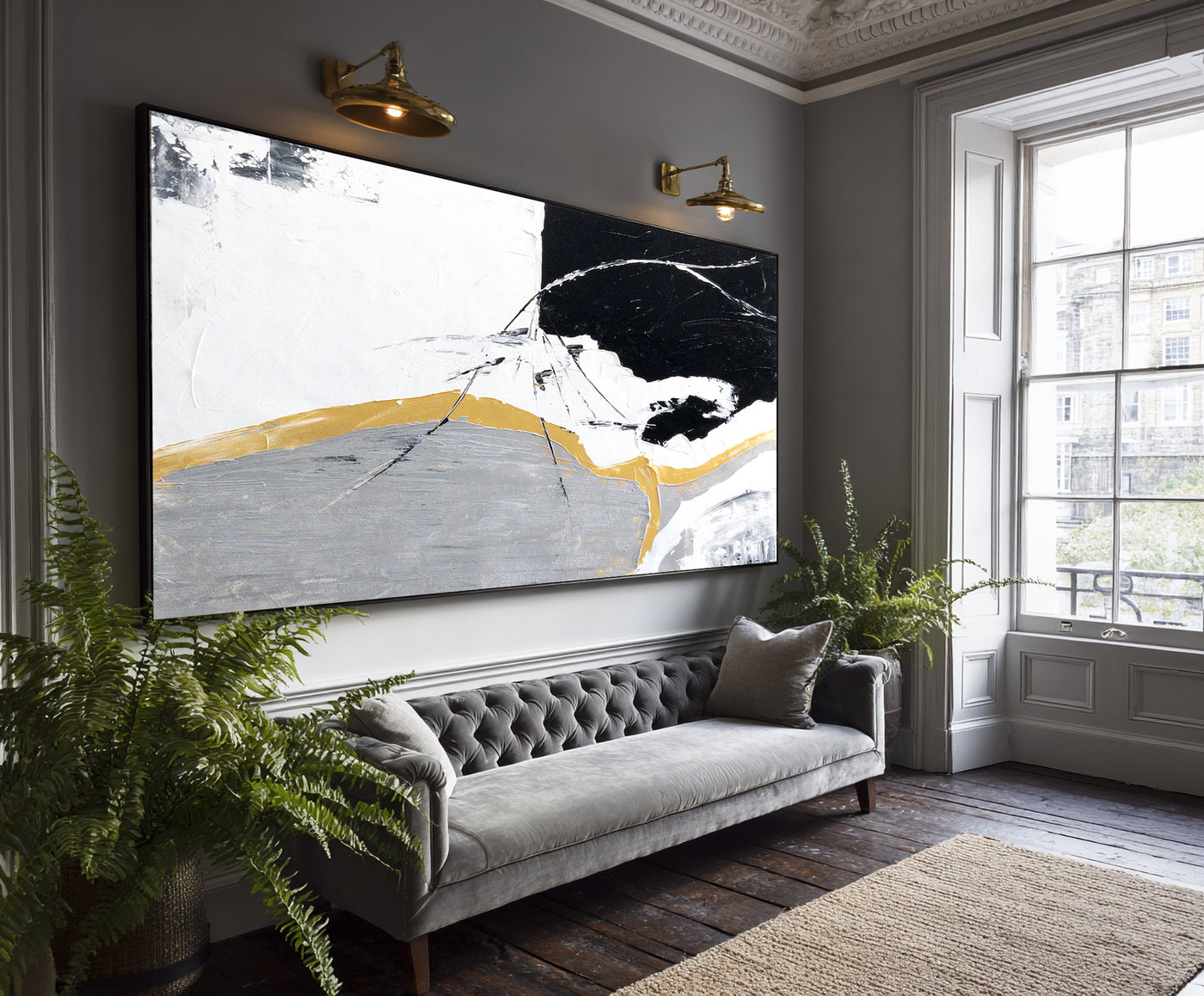 Abstract Black Gold Canvas Art