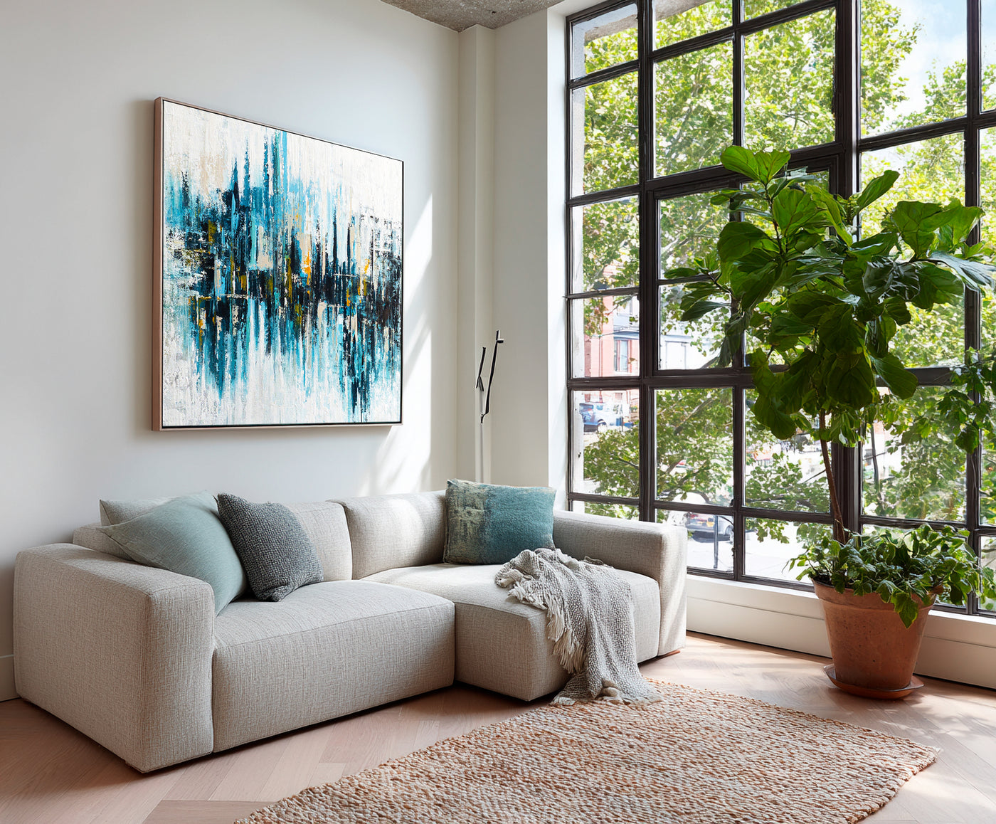 Abstract Blue Cityscape Canvas Art