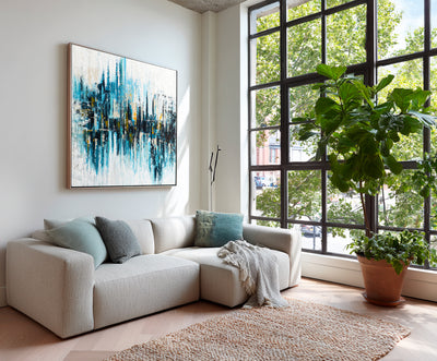 Abstract Blue Cityscape Canvas Art