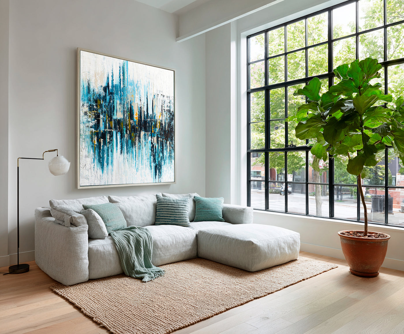 Abstract Blue Cityscape Canvas Art