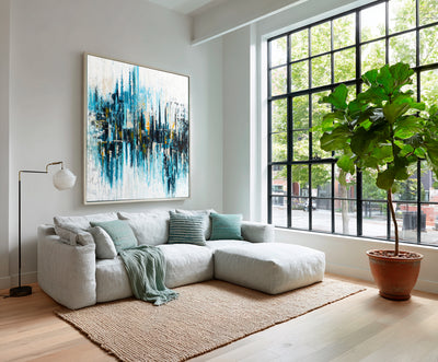 Abstract Blue Cityscape Canvas Art