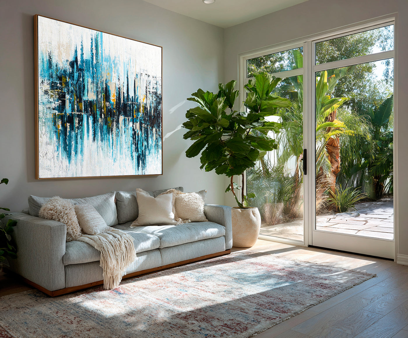 Abstract Blue Cityscape Canvas Art