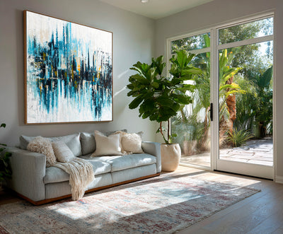 Abstract Blue Cityscape Canvas Art