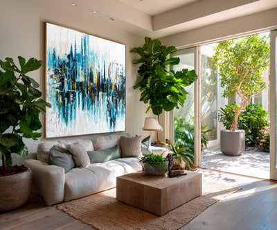 Abstract Blue Cityscape Canvas Art