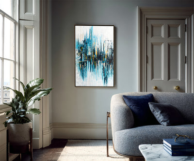 Abstract Blue Cityscape Canvas Art