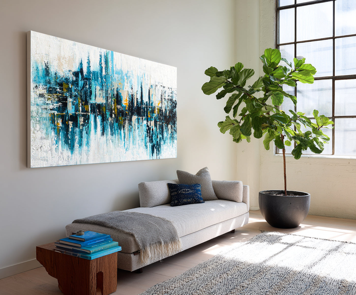 Abstract Blue Cityscape Canvas Art