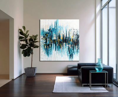 Abstract Blue Cityscape Canvas Art