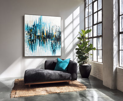 Abstract Blue Cityscape Canvas Art