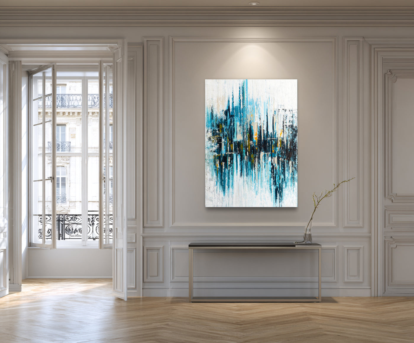 Abstract Blue Cityscape Canvas Art