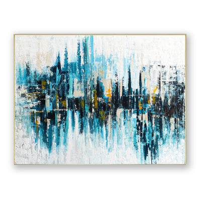 Abstract Blue Cityscape Canvas Art